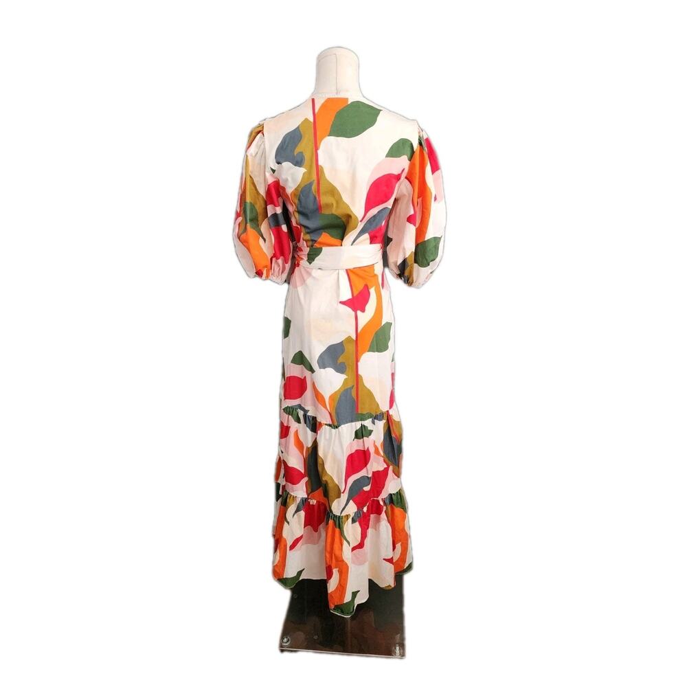 Hutch Womens Marisol Wrap Dress Tiered Puff Sleeve Midi Cotton Dress Size Small - Picture 6 of 11